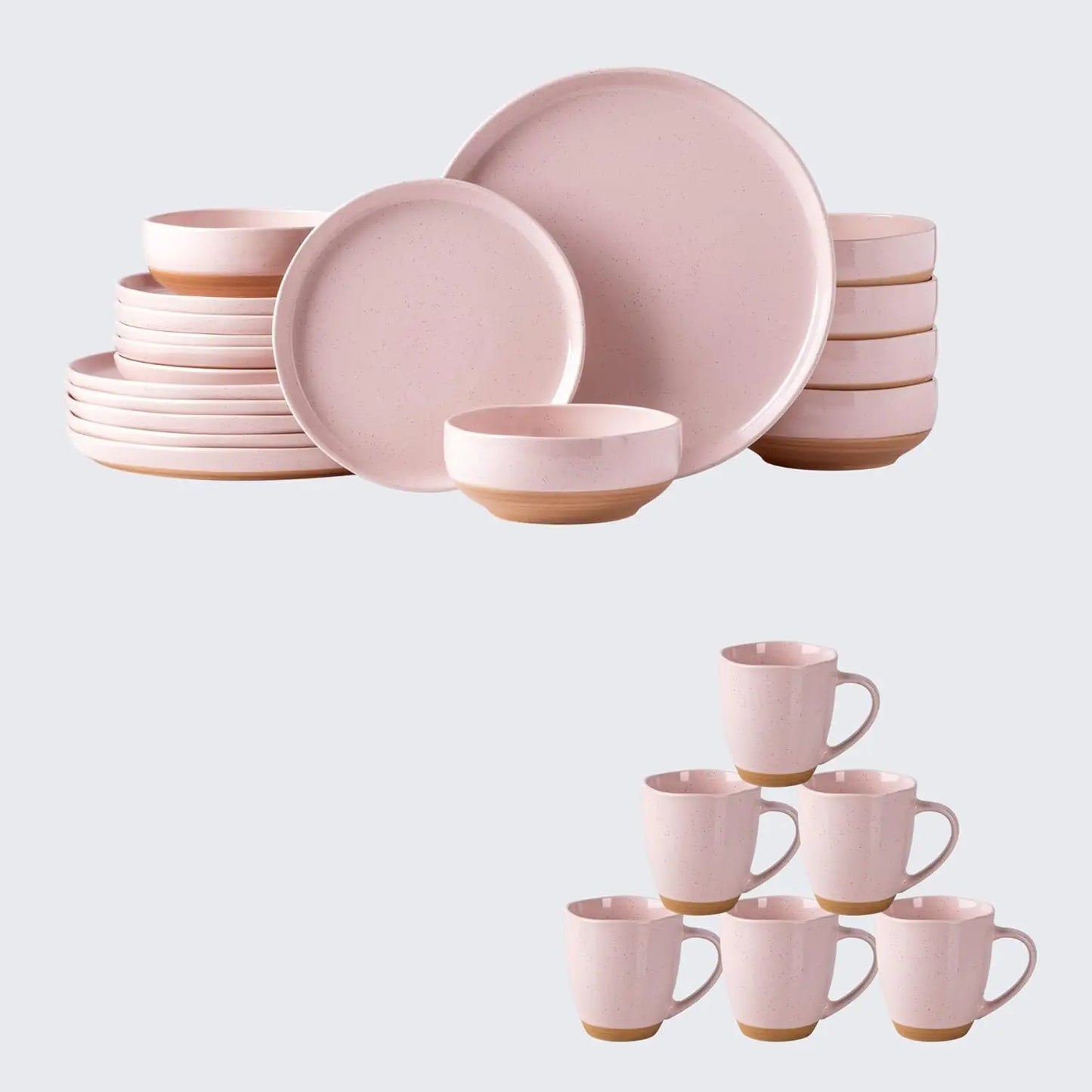 Ceramic Dinnerware Sets for 6, 24Pieces Handpainted Plates and Bowls Set with Rustic Terracotta Underside, Scratch Resistant Sto