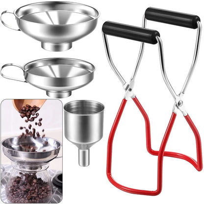 4Pcs Canning Funnel with Grip Handle Stainless Steel Canning Jar Lifter Rustproof Jam Funnel for Transferring Spices Liquids
