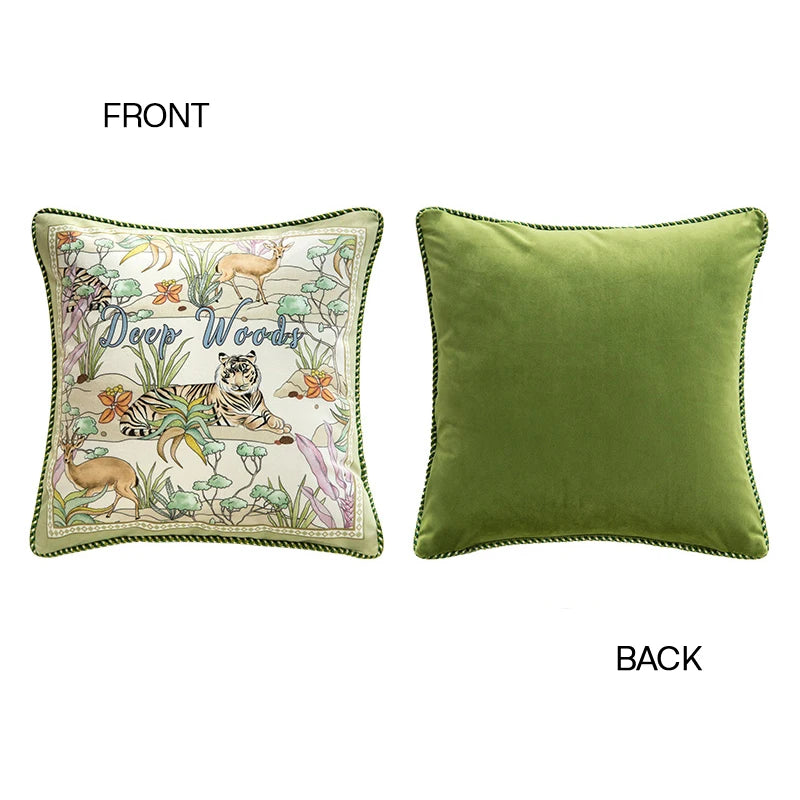 Medicci Home American Rural Madrigal Lumbar Pillow Cover Watercolor Tiger Deer Animals Print Luxury Rectangle Cushion Case 30x70
