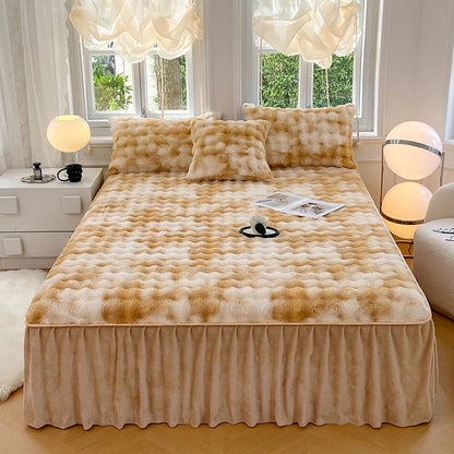 Bonenjoy Plush Bed Skirt for Winter Bed Cover Warm Bedspread Home Bed Skirts Ruffles Mattress Protector 침대스커트 (No Pillowcase)