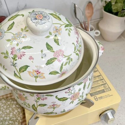 20cm/22cm/24cm Enamel Saucepan Kitchenware Cookware Thickened Double Ears with Lid Household 2.8L/3.8L/4.5L Enamel Pots and Pans
