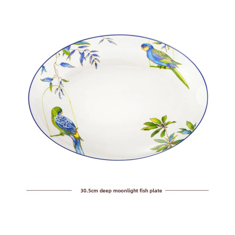 Miroco Luxury Porcelain Dinnerware Set Parrot Pattern Ele round Di Deep cm for Adult Home Use High Quali Bone China