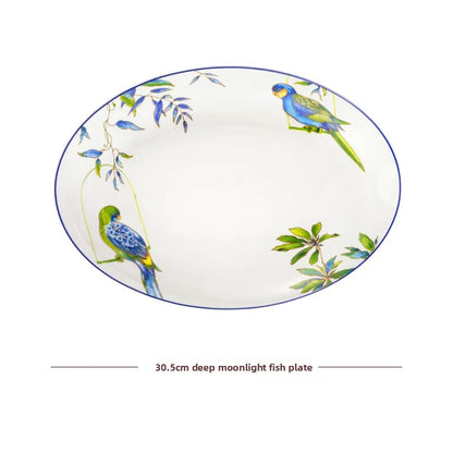 Miroco Luxury Porcelain Dinnerware Set Parrot Pattern Ele round Di Deep cm for Adult Home Use High Quali Bone China