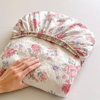 Floral Bed Sheets Set Fitted Sheet Non Slip Bedspread With Elastic Band Mattress Cover (With 1-2 Pillowcases) Double Bed Sheets