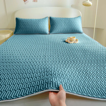 1pc Soft Latex Quilted Bed Sheet Summer Breathable Ice Silk Cool Bedsheet Solid Color Anti-slip Mattress Mat No Pillowcase