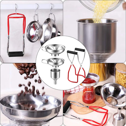 4Pcs Canning Funnel with Grip Handle Stainless Steel Canning Jar Lifter Rustproof Jam Funnel for Transferring Spices Liquids