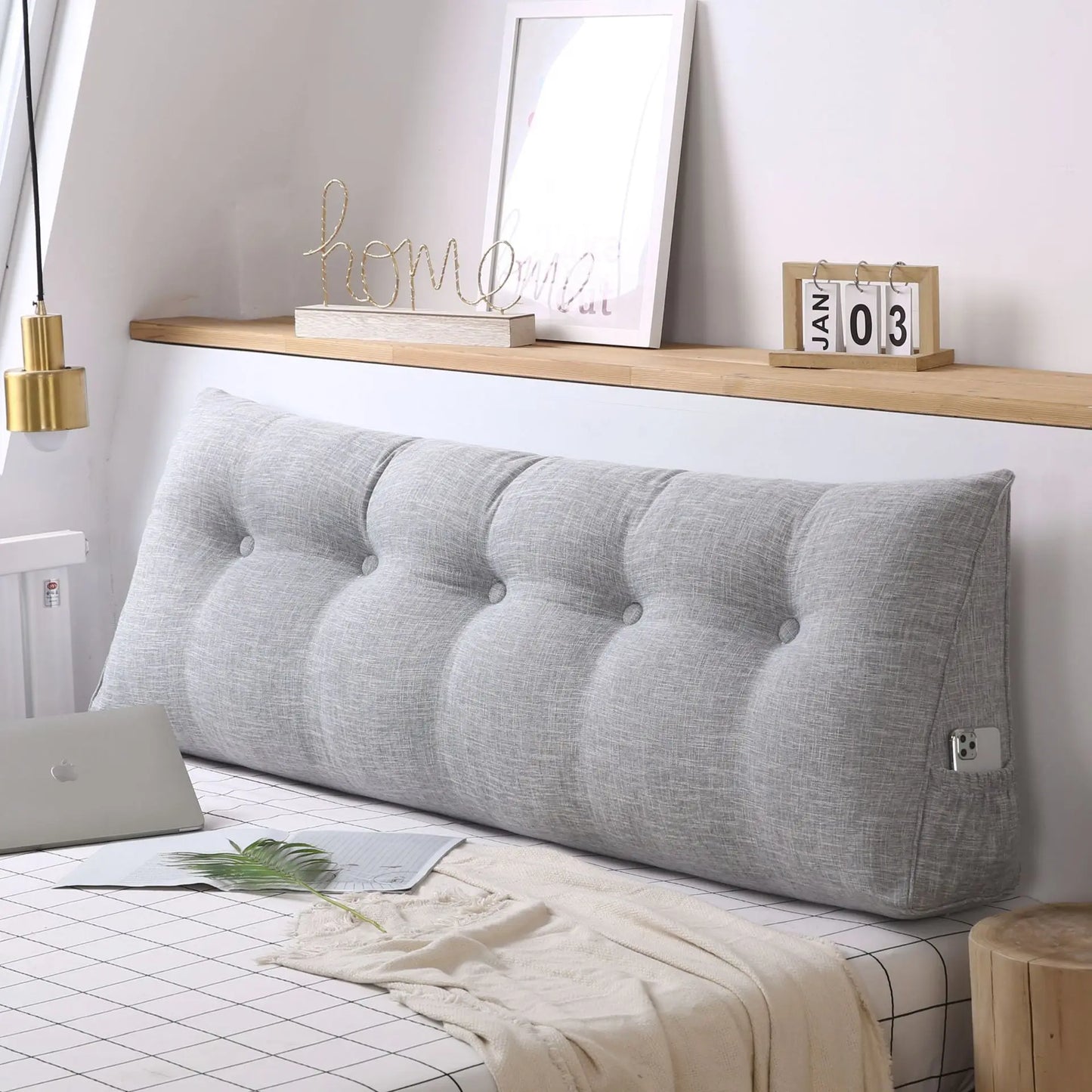 Large Triangular Headboard Wedge Bed Rest Reading Pillow Backrest Positioning Support Bolster Cushion with Removable Cover