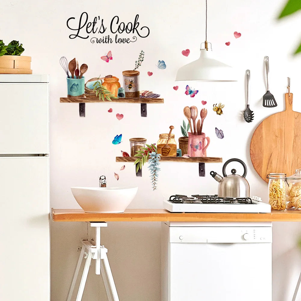 Kitchen Cutlery Pattern Wall Sticker Restaurant Kitchen Background Home Decoration Decals Living Room Decor Self-adhesive Poster