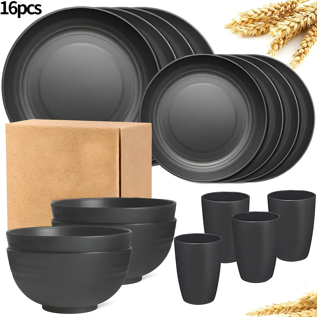 16 Piece Tableware Set Plates Bowls Cups Included For Home Family Camping Picnic Party Use Kitchen Supplies Dinnerware Set