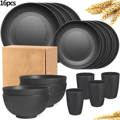 16 Piece Tableware Set Plates Bowls Cups Included For Home Family Camping Picnic Party Use Kitchen Supplies Dinnerware Set