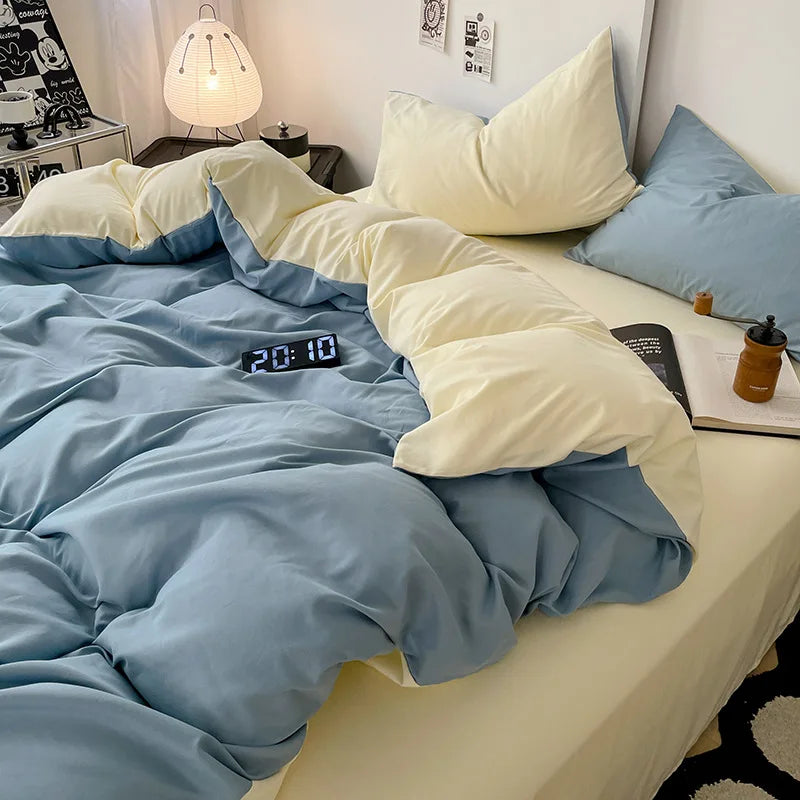 Bed Linen Sheets Duvet Cover Four-piece Set of Washed Cotton Bedding Quilt Covers Three-piece Set for Student Dormitories