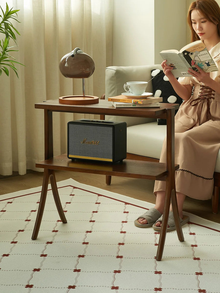 Side table Creative shelf beside the solid wood sofa to store simple modern tea table