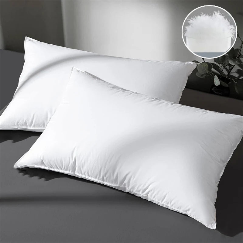 2Pcs 95% Goose Feather Down Pillows Neck Pillows for Sleeping 1 Pair Bed Pillow Inserts 100% Cotton Shell Standard Queen King