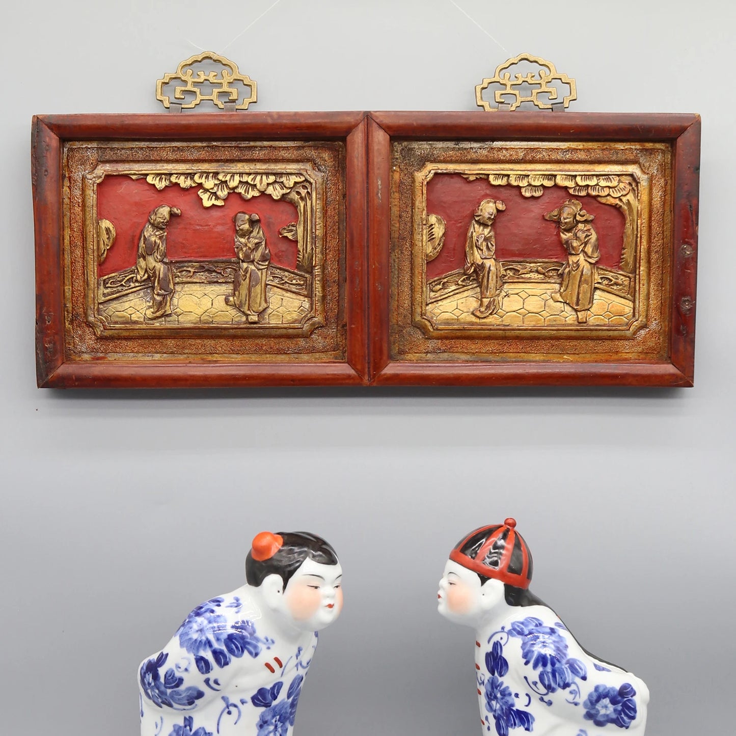 Old Carving Panel, Wall Decoration, Gilded Figurine Decoration