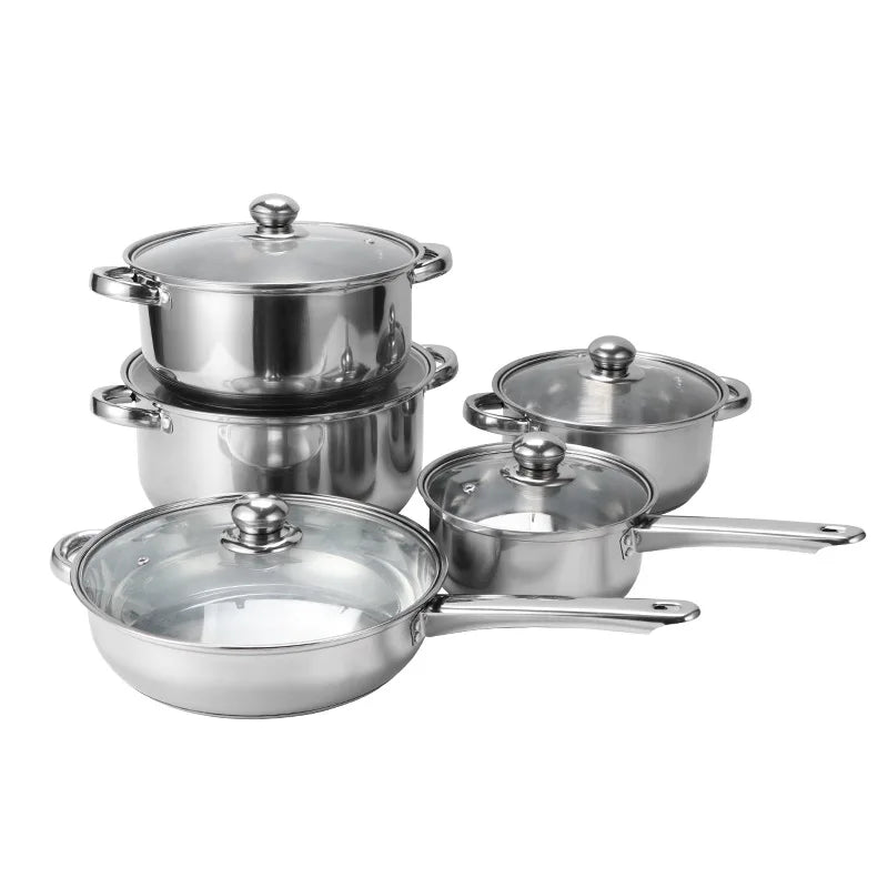 Ten-Piece Stainless Steel Cookware Set Non-Stick Portable Soup Pots Milk Pans Frying Pans For Cooking And Travel