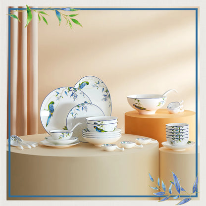 Miroco Luxury Porcelain Dinnerware Set Parrot Pattern Ele round Di Deep cm for Adult Home Use High Quali Bone China