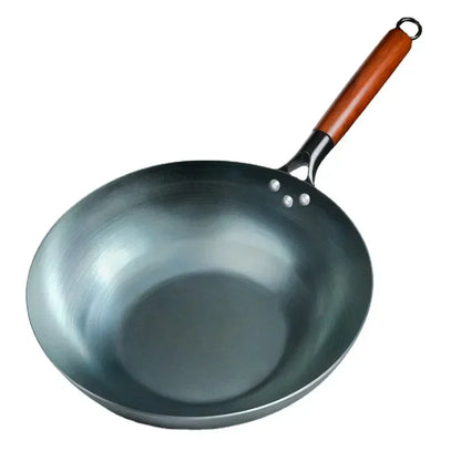 Flat Bottom Wok Pan 13.5" Woks and Stir Fry Pans Blue iron Cookware Traditional Chinese Cookware for Electric Induction Cooktops