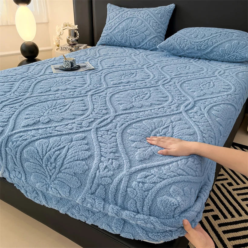 Taffeta Velvet Mattress Cover with Elastic Bands Solid Color Anti-slip Adjustable Fitted Sheet for Single Double King Queen Bed