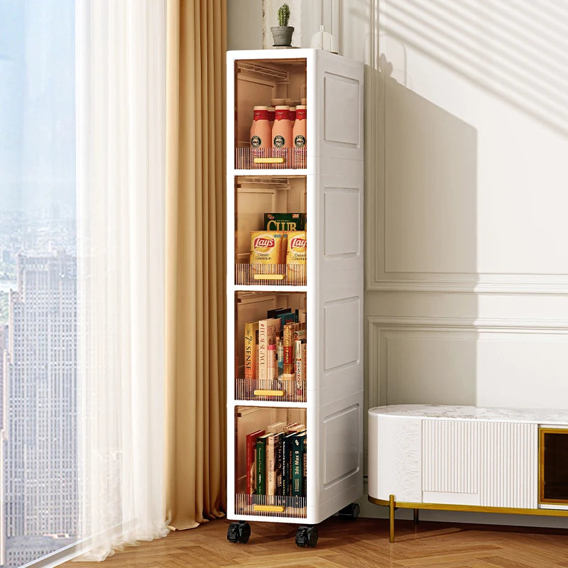 20cm Slim Storage Cabinet, 3/4/5-Tier Narrow Rolling Organizer with Wheels, Space-Saving Shelf  White Multi-Purpose Storage