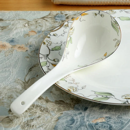 26-piece set, fine bone china porcelain dinnerware set, leaf paining, bowl and plate set, kitchen dinner serving, tableware gift