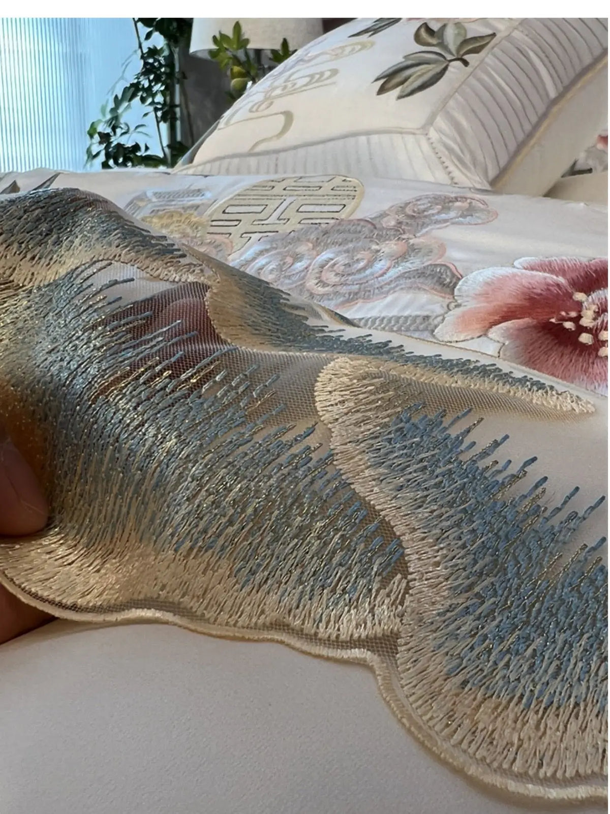 High Precision Brocade And Egyptian Cotton Peony Flowers Embroidered Bedding Set Duvet Cover Set Bed Sheet Bedspread Pillowcase