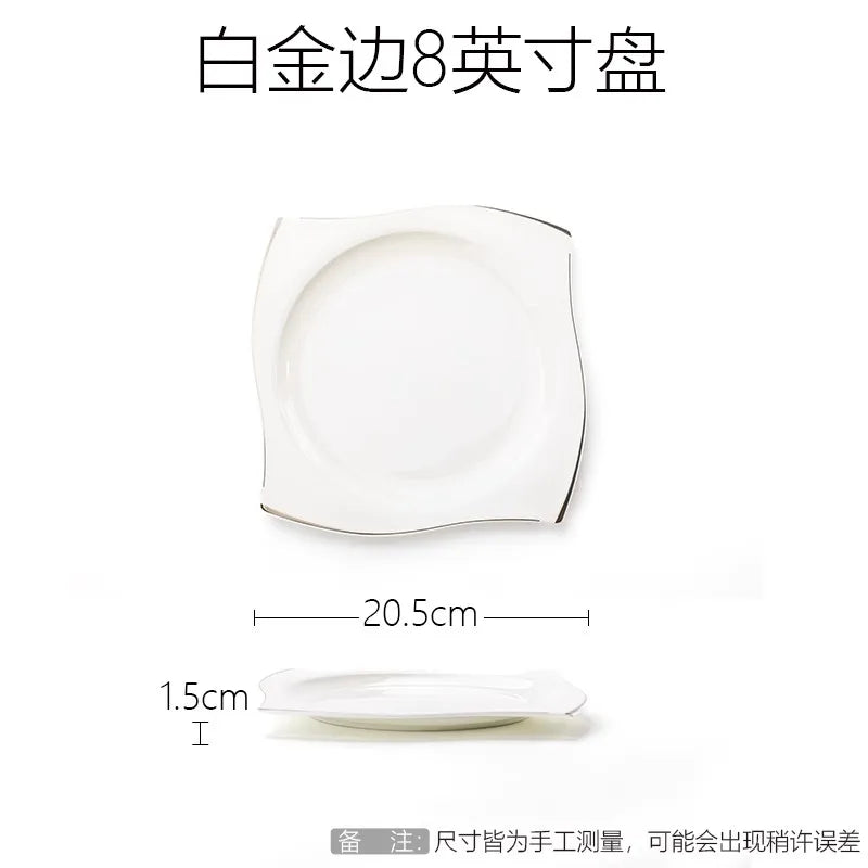 Advanced Bone Porcelain Tableware Square Dinner Plates Dishes High Quality White Ceramic Dinnerware Sets Soup Bowls