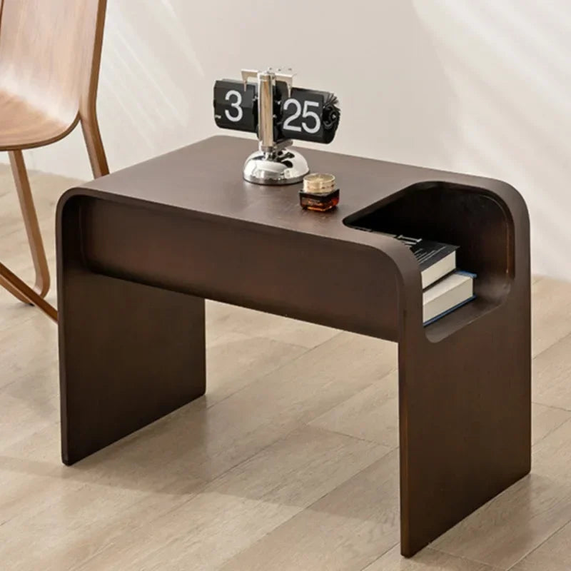 Solid Wood Sofa Side Table C-Shaped Coffee Table Durable Shoe Bench Space-Saving Side Cabinet Entryway Living Room
