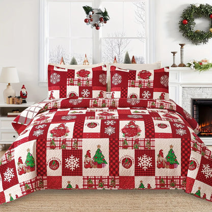 Christmas Quilt Cover Set Twin/Queen/King Size - Soft 100% Microfiber Lightweight Bedspread Coverlet with Festive Reindeer