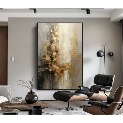 100% Hand Painted，Gold, Grey, Beige, Black ,Textured Painting, Acrylic Abstract Oil Painting, Wall Decor Living Room, Office Wal