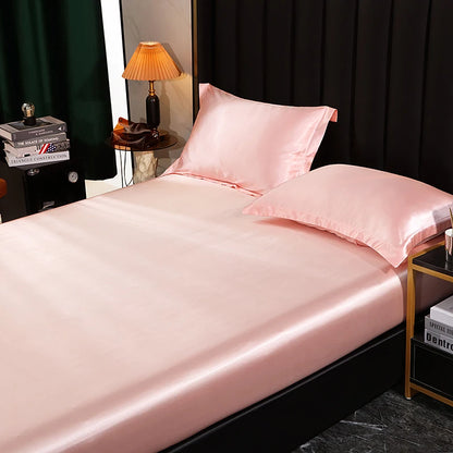 Mulberry Silk Bed Sheet Set with Fitted Sheet Flat Sheets Pillowcase Luxury Solid Color Bedding Sets Wrinkle-Free Antiallergic