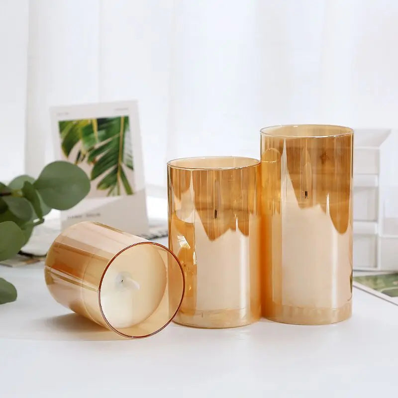 Rechargeable Remote or Not Remote Glass tube 3D wick LED Pillar Candle Light Candles Home Wedding Party Table Decoration-Amber