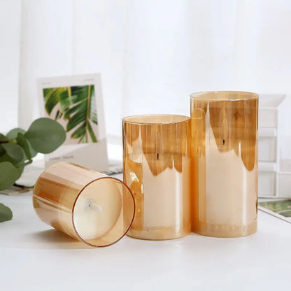 Rechargeable Remote or Not Remote Glass tube 3D wick LED Pillar Candle Light Candles Home Wedding Party Table Decoration-Amber