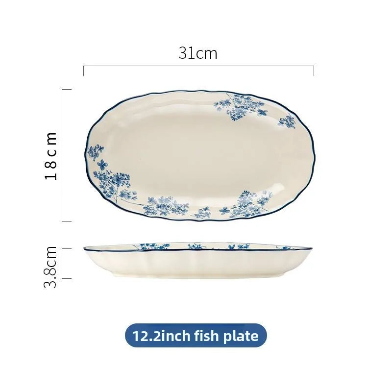 High-end Ceramic Dinnerware Set Chinese Style Rice Bowls Plates Dishes Glaze Color Soup Bowls