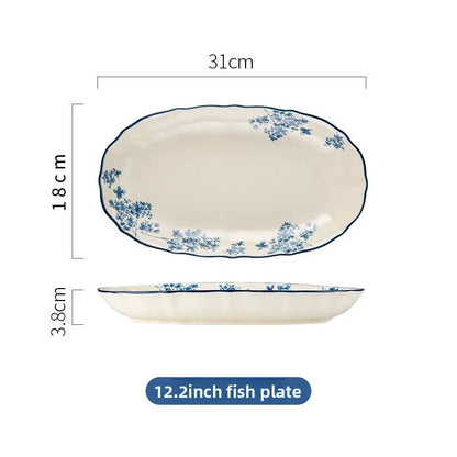 High-end Ceramic Dinnerware Set Chinese Style Rice Bowls Plates Dishes Glaze Color Soup Bowls