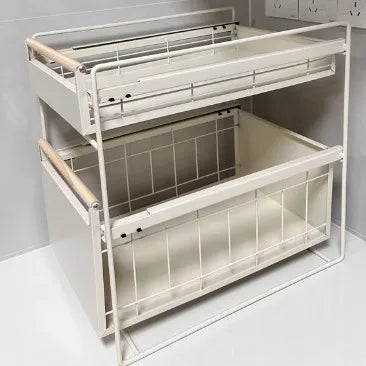 Kitchen Sink Storage Ra Multi-Functional Cabinet Pull out Basket Layered Organizer Carbon Steel Simple Modern Sle