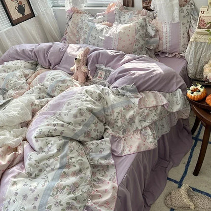 2025 new Korean Princess Style Floral Ruffles Bedding Set Skin-friendly Soft Duvet Cover Set Bed Sheet Or Bed Skirt Pillowcases
