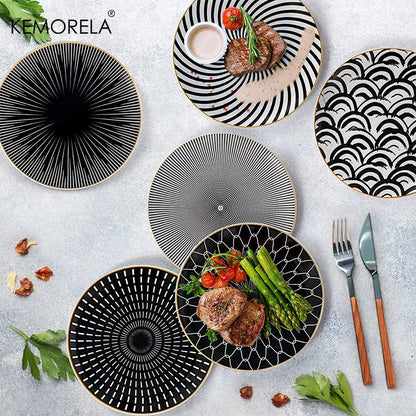 6PCS Tableware Phnom Penh Geometry Tableware 8/10 Inch Ceramic Dinner Plate Dish Porcelain Salad Plate Steak Serving Plate
