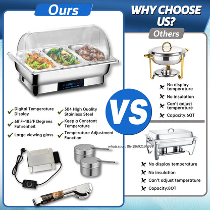 YITIAN 201 Stainless Steel PC Cover Buffet Set High Grade Food Warmer 9 Qt Electric Chafing Dish