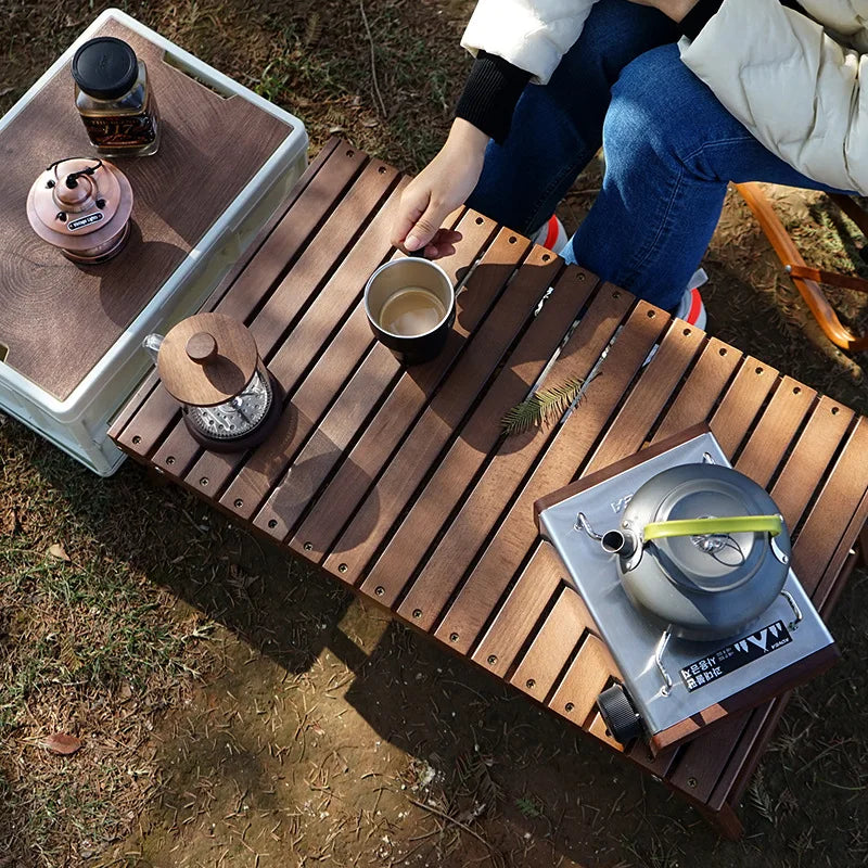 Outdoor Solid Wood Table Portable Folding Table Camping Hiking Barbecue Small Table Self-driving Tour Rack Picnic Table