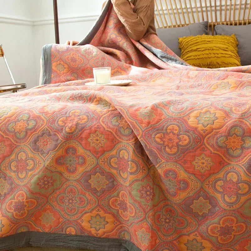 Luxurious Triple-layered 100% Cotton Gauze Blanket for Queen/King Bed, Multi-functional Usage As Summer Quilt or Bedspread