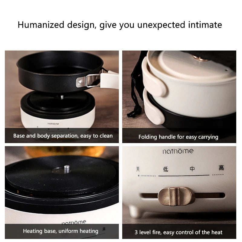 1.2L Folding Electric Cooking Pot Multifunctional Electric Hotpot Portable Travel Multicooker Split Type Pots Nonstick Pans 220V