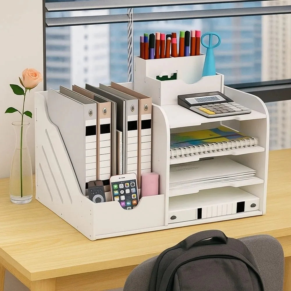 Large Capacity File Storage Rack Thickened Multi-Layer File Sorter Partition Design Space Saving Desktop Storage Box Library