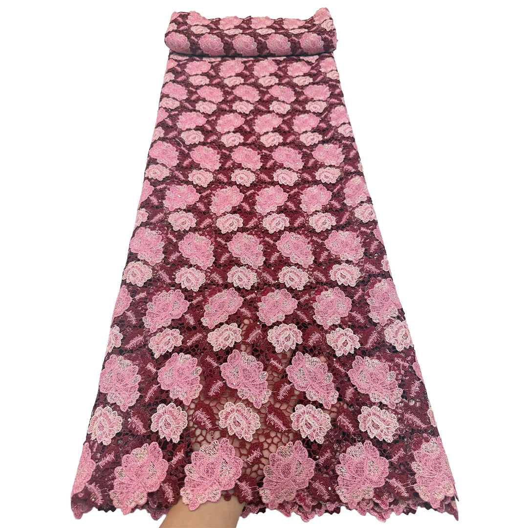 African High Quality Hand cut Water soluble lace with Tulle Lace Flower Fabric French Nigerian Lace Fabric For Wedding Dress