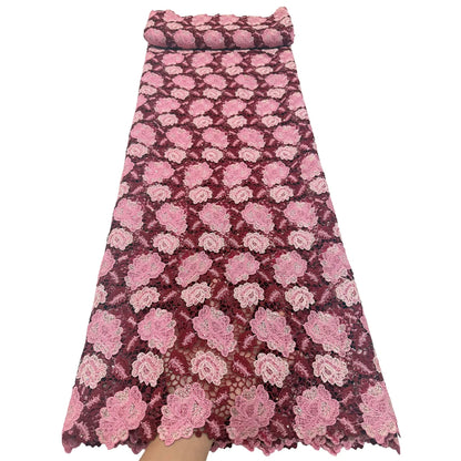 African High Quality Hand cut Water soluble lace with Tulle Lace Flower Fabric French Nigerian Lace Fabric For Wedding Dress