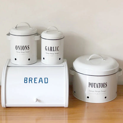 3 Pack Vegetable Storage Tins，Potatoes Storage，Metal Onion and Potato Storage Bins，Kitchen Potato and Onion Storage Bin