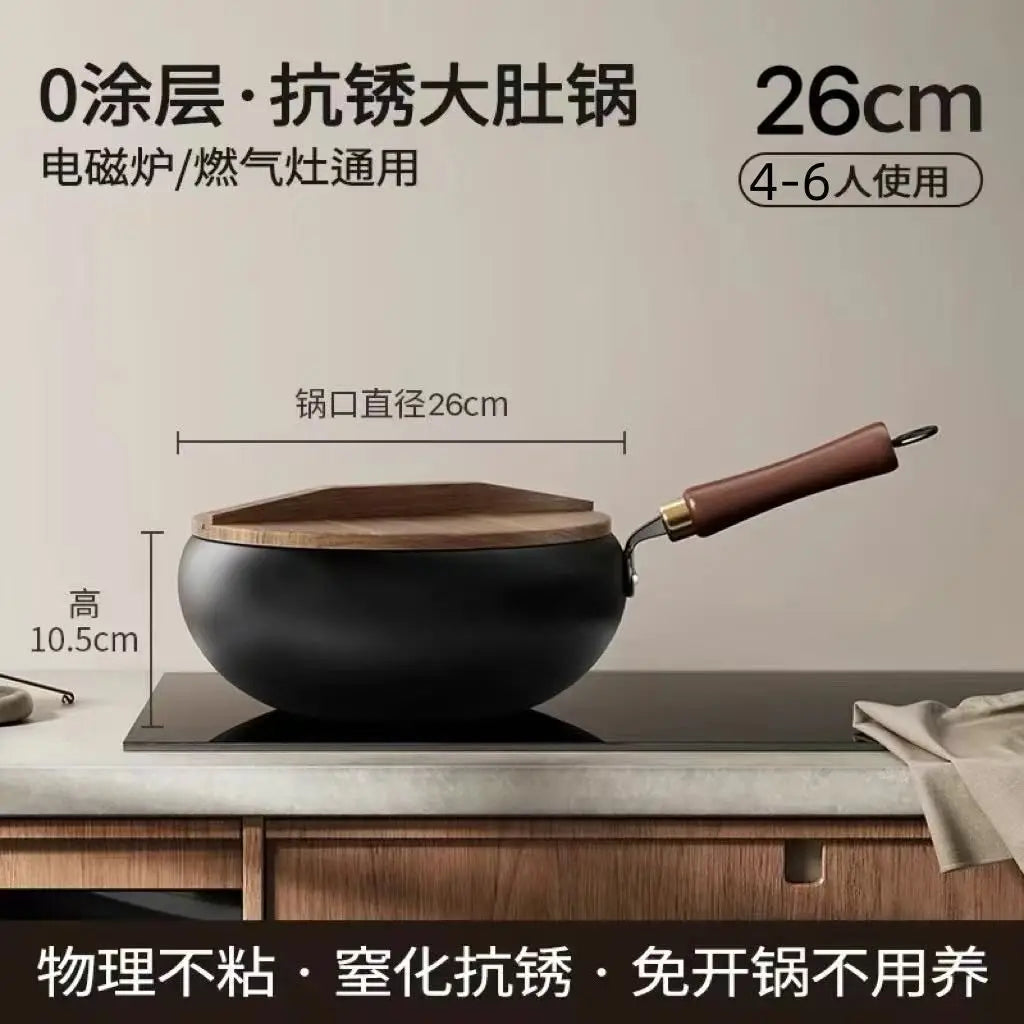 Big belly pot, handmade forging, small frying pan, mini small iron pot, uncoated, non stick, household cooking iron pot