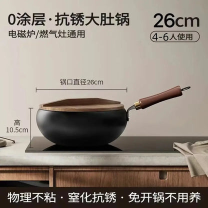 Big belly pot, handmade forging, small frying pan, mini small iron pot, uncoated, non stick, household cooking iron pot