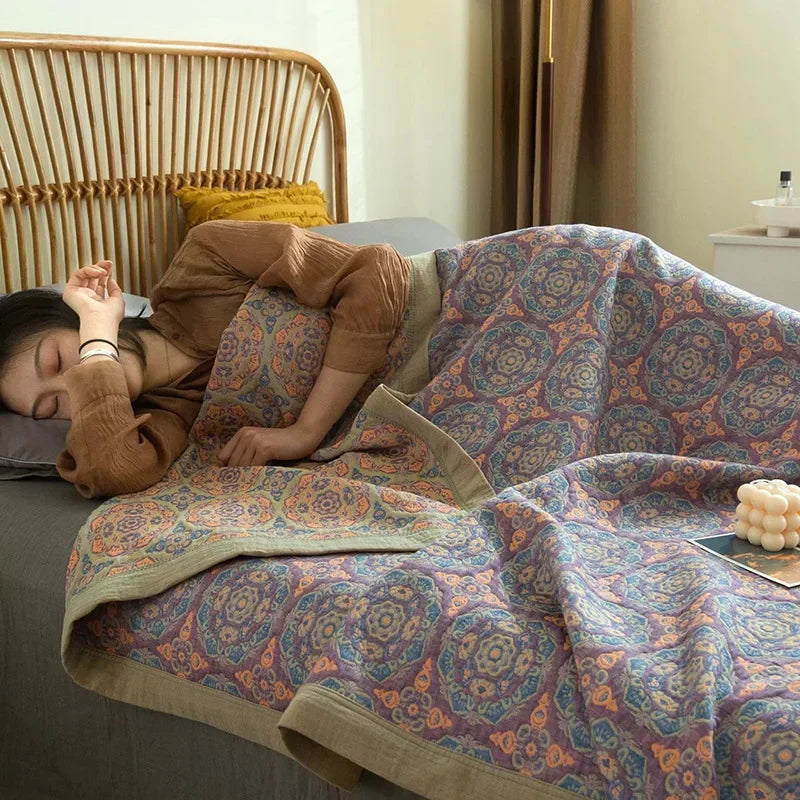 Luxurious Triple-layered 100% Cotton Gauze Blanket for Queen/King Bed, Multi-functional Usage As Summer Quilt or Bedspread
