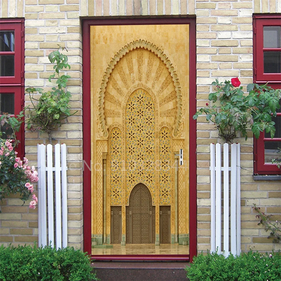 Arabic Style Door Sticker Self Adhesive Wallpaper Living Room Bedroom Decor Muslin Style Decal Door Cover Home Design Decoration