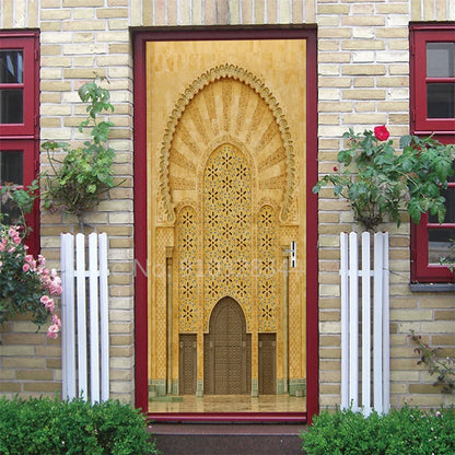 Arabic Style Door Sticker Self Adhesive Wallpaper Living Room Bedroom Decor Muslin Style Decal Door Cover Home Design Decoration